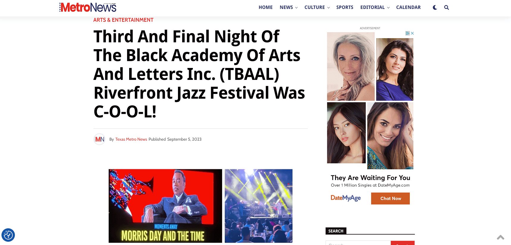 MetroNews article screenshot about Riverfront Jazz Festival